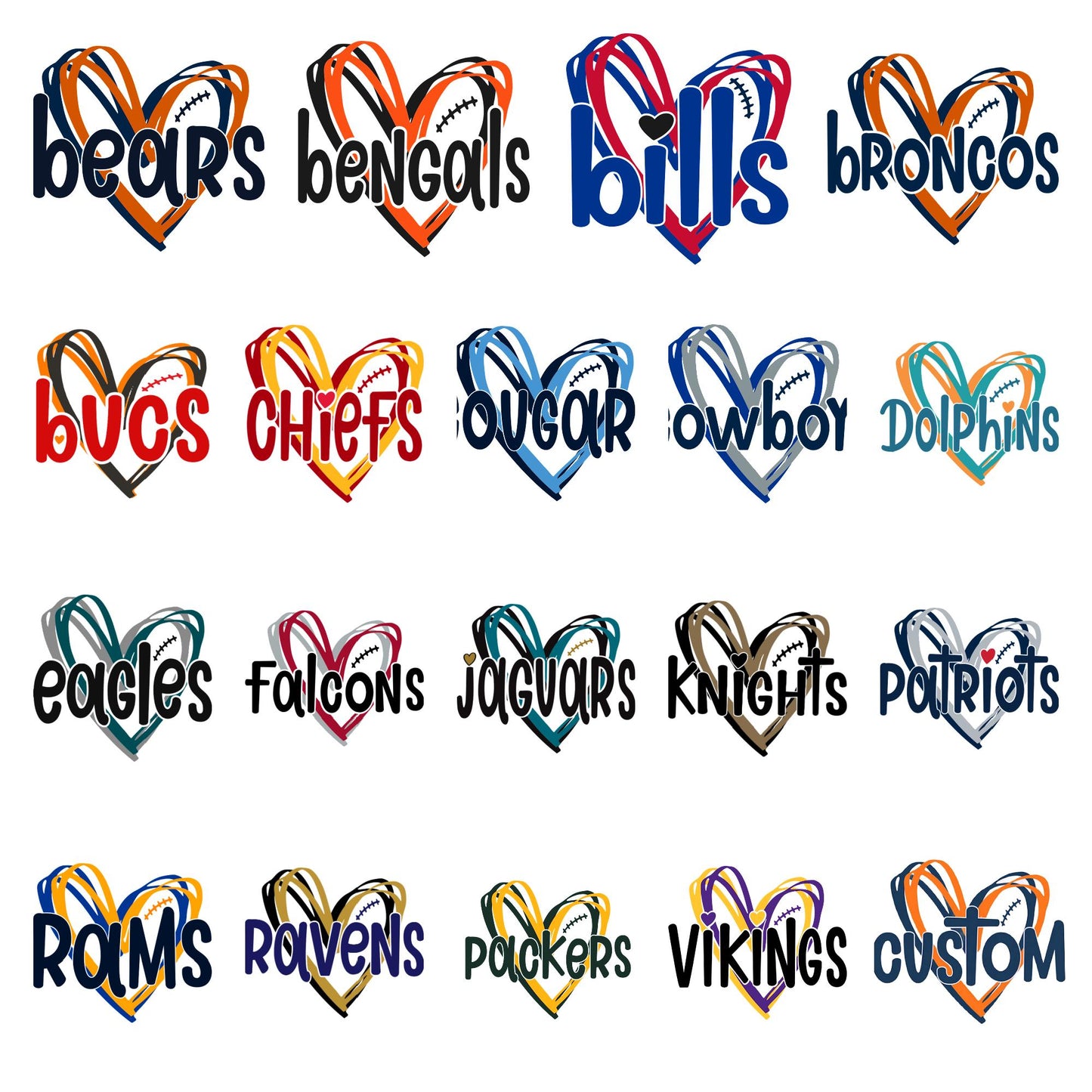 Football Heart WHITE Tees Team Football T-Shirts Hometown Team Football Tees Sports Team T-Shirts Football Fan Tshirt Sports Football Fan Tees