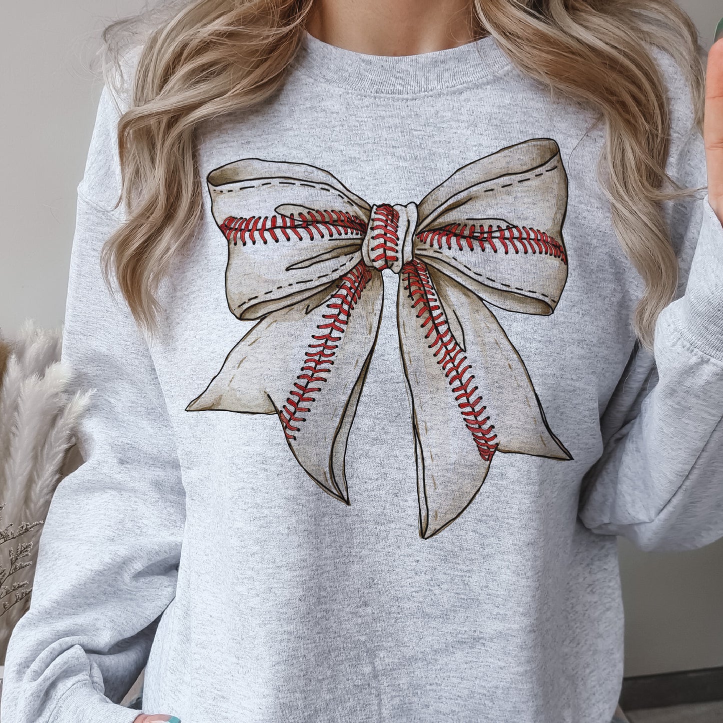 Baseball Bow Sweatshirt Girly Baseball Pullover Coquette Baseball Bow Sweatshirt