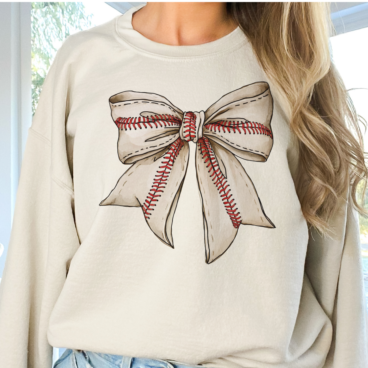 Baseball Bow Sweatshirt Girly Baseball Pullover Coquette Baseball Bow Sweatshirt