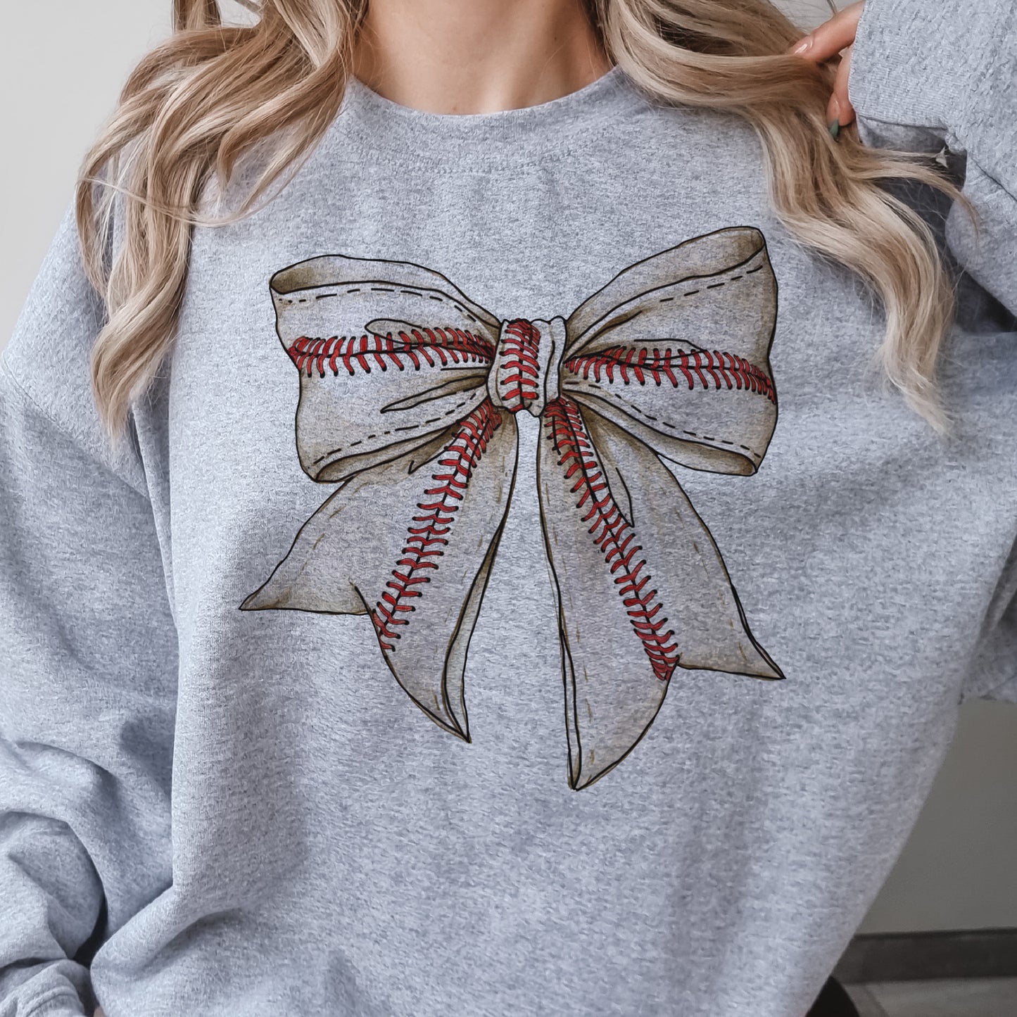 Baseball Bow Sweatshirt Girly Baseball Pullover Coquette Baseball Bow Sweatshirt