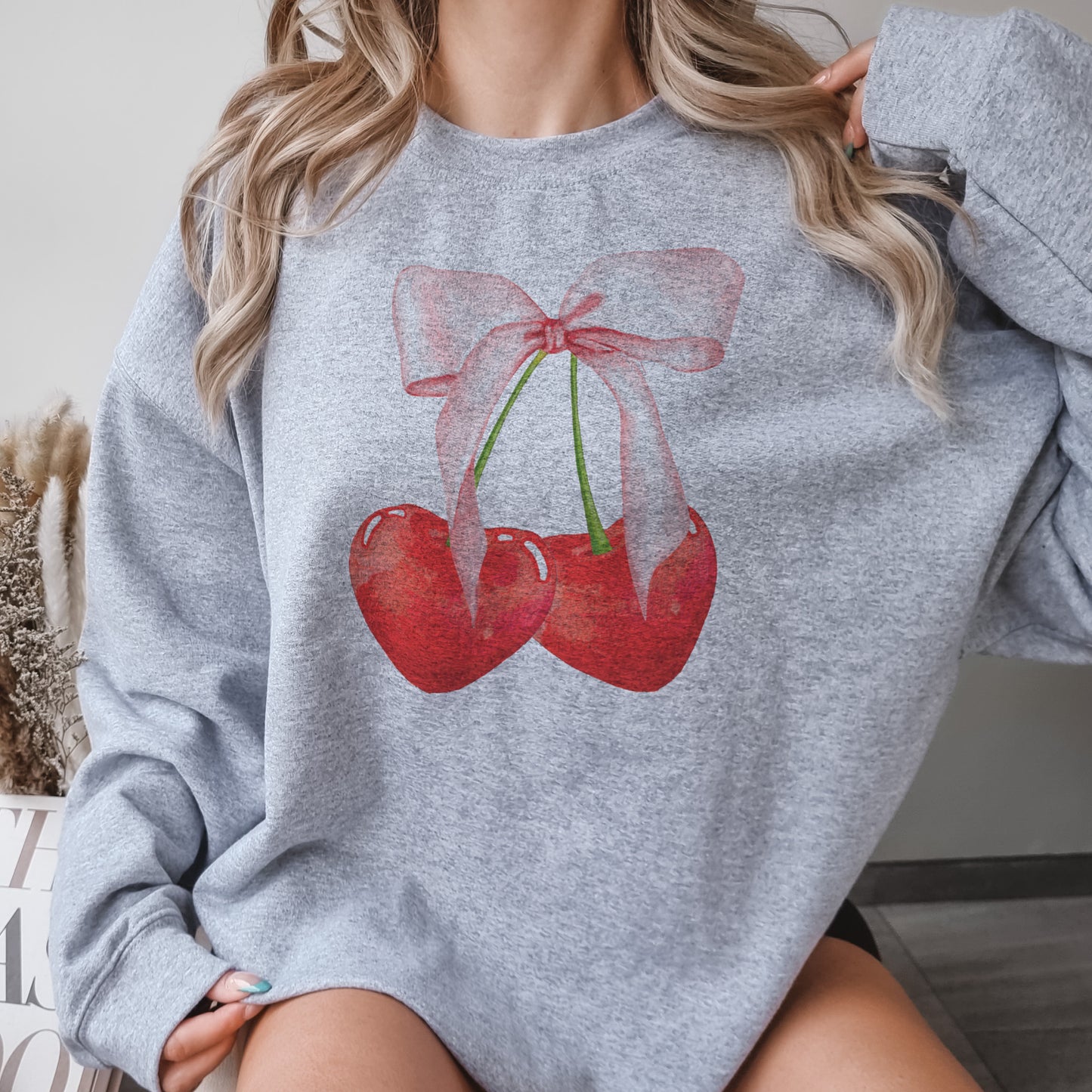 Cherry Valentines Sweatshirt Valentines Day Sweater Cherry Cute Hoodie Soft Sublimation Sweatshirt