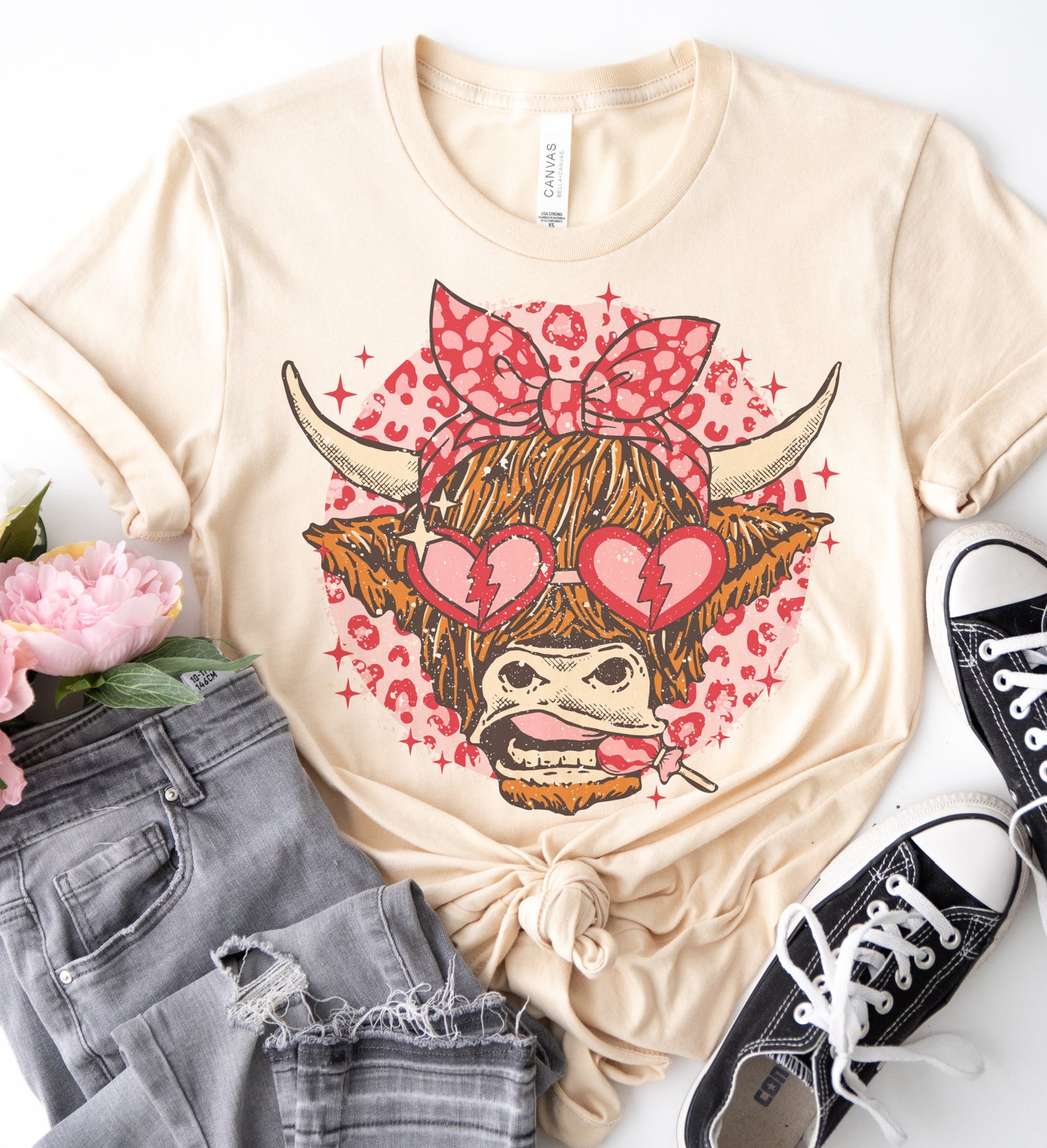 Pink Leopard Print Highland Cow Short Sleeve T-Shirt