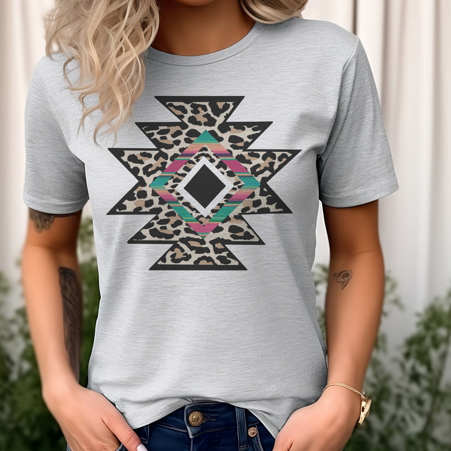 Boho Southwestern Leopard Print Mosaic Tshirt