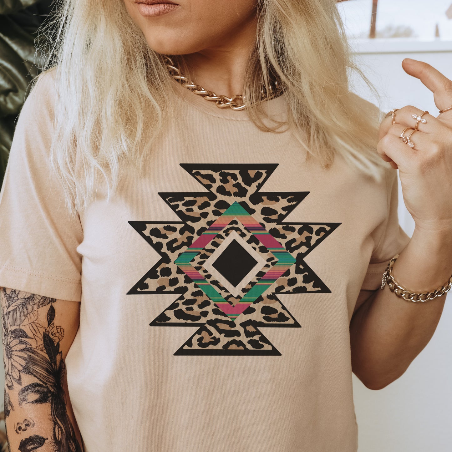 Boho Southwestern Leopard Print Mosaic Tshirt
