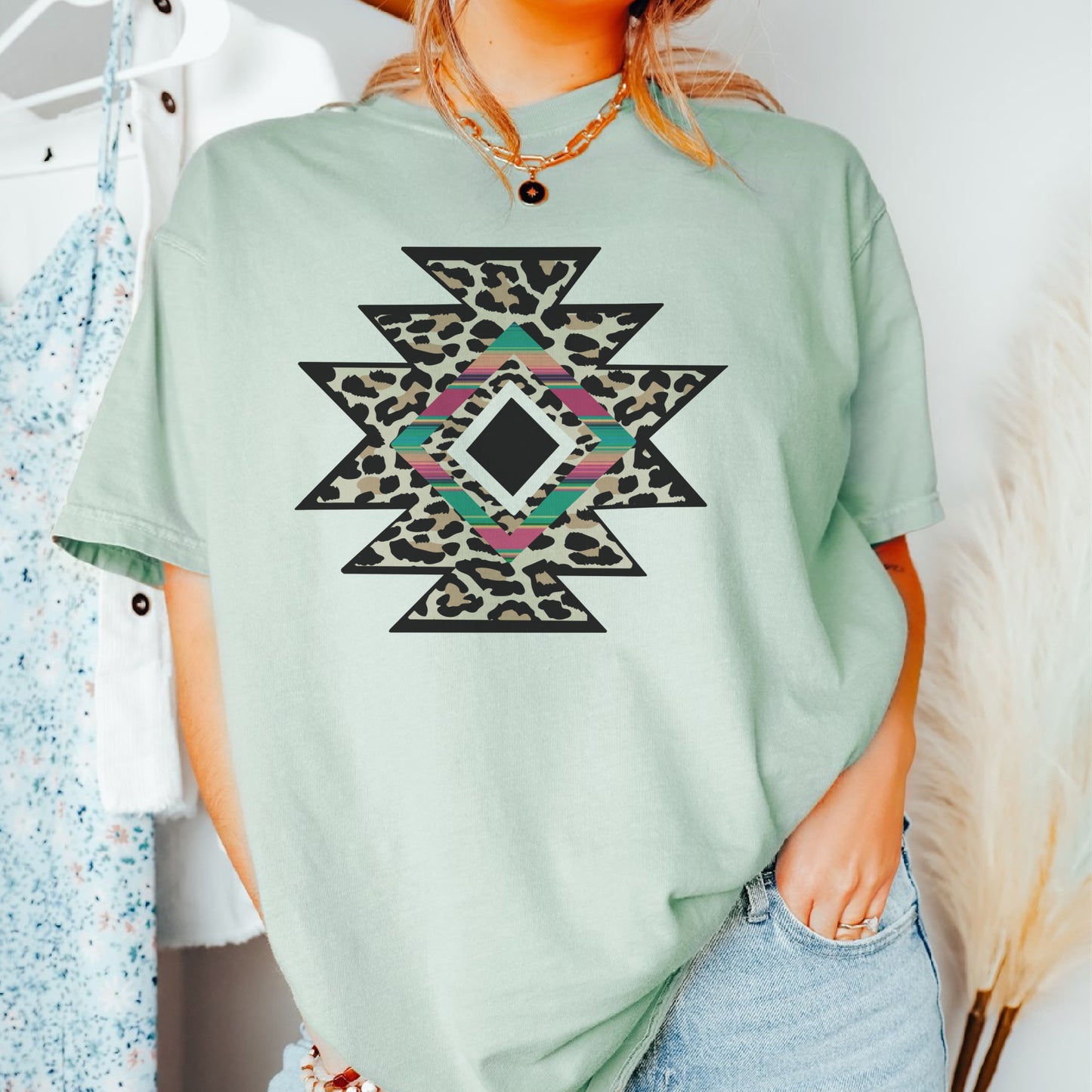 Boho Southwestern Leopard Print Mosaic Tshirt