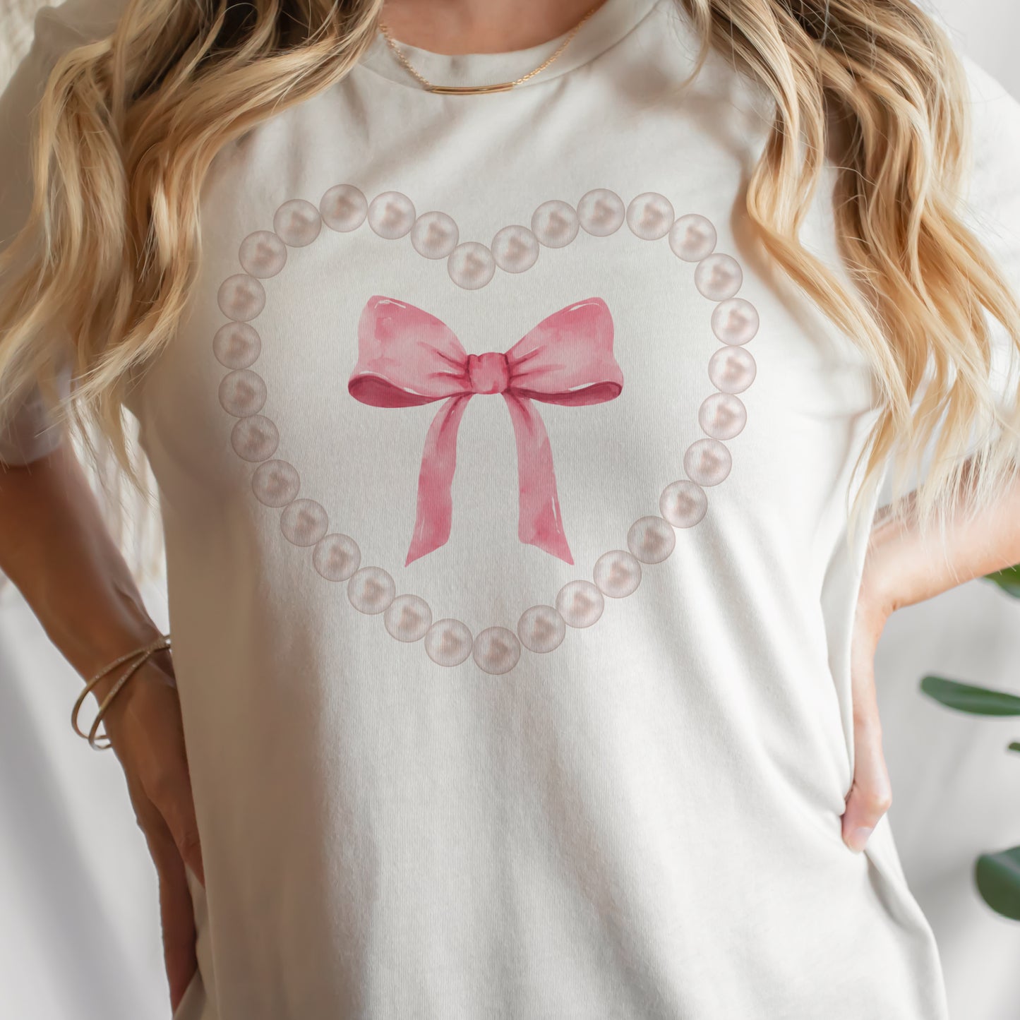 Coquette Bow Heart and Pearl Short Sleeve T-Shirt