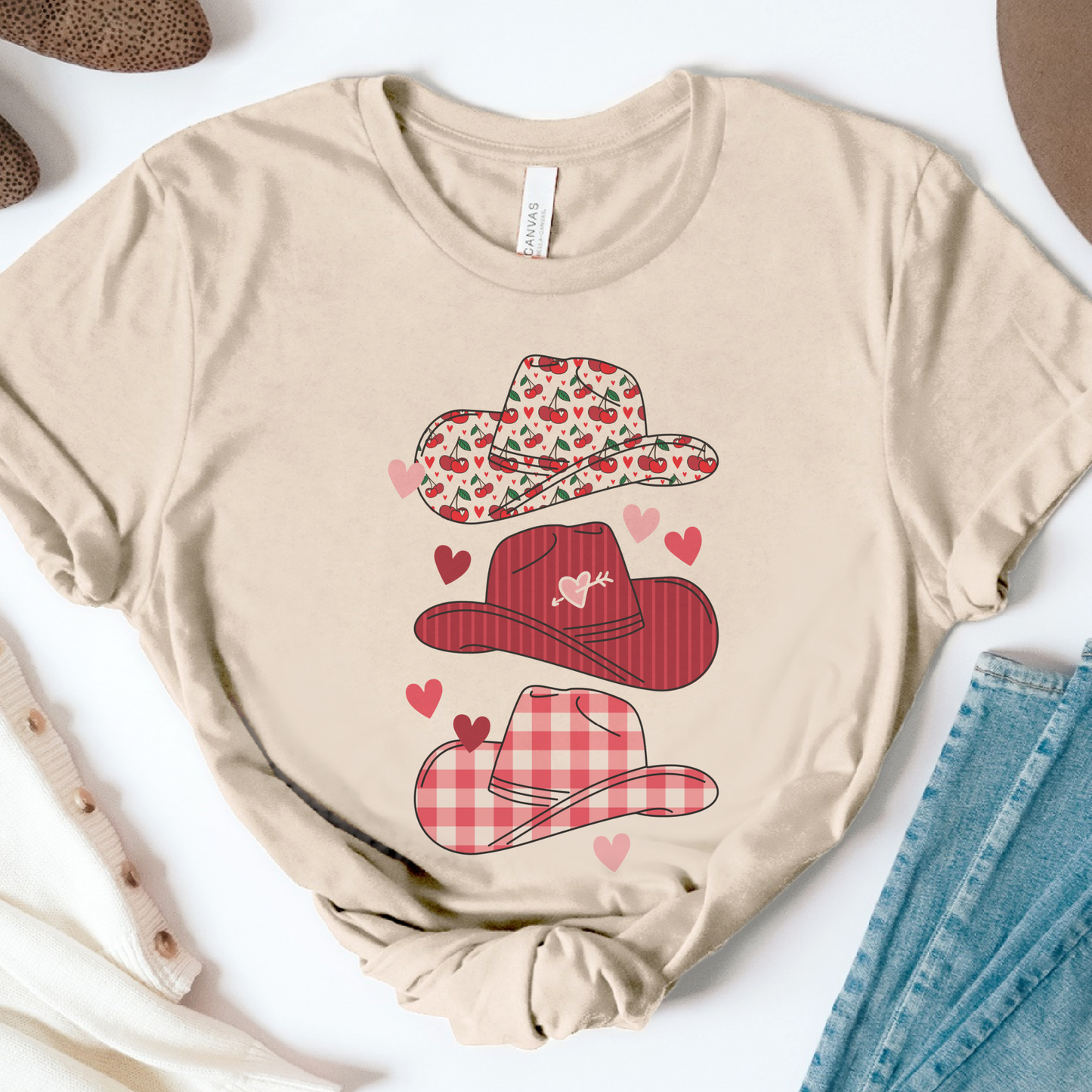 Cowboy Hat T-Shirt Cowgirl Pink Hat Country Tee Country Southern Shirt Soft Print T-Shirt