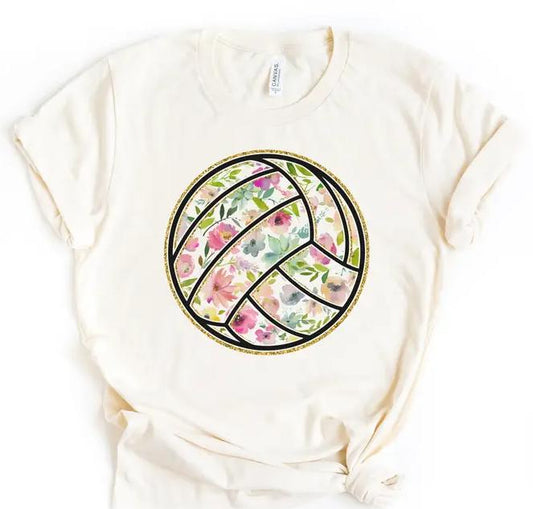 Volleyball Floral T-shirt Flower Volleyball Tshirt Floral Sports Tee Volleyball Retro T-shirt Sports Throwback Tee