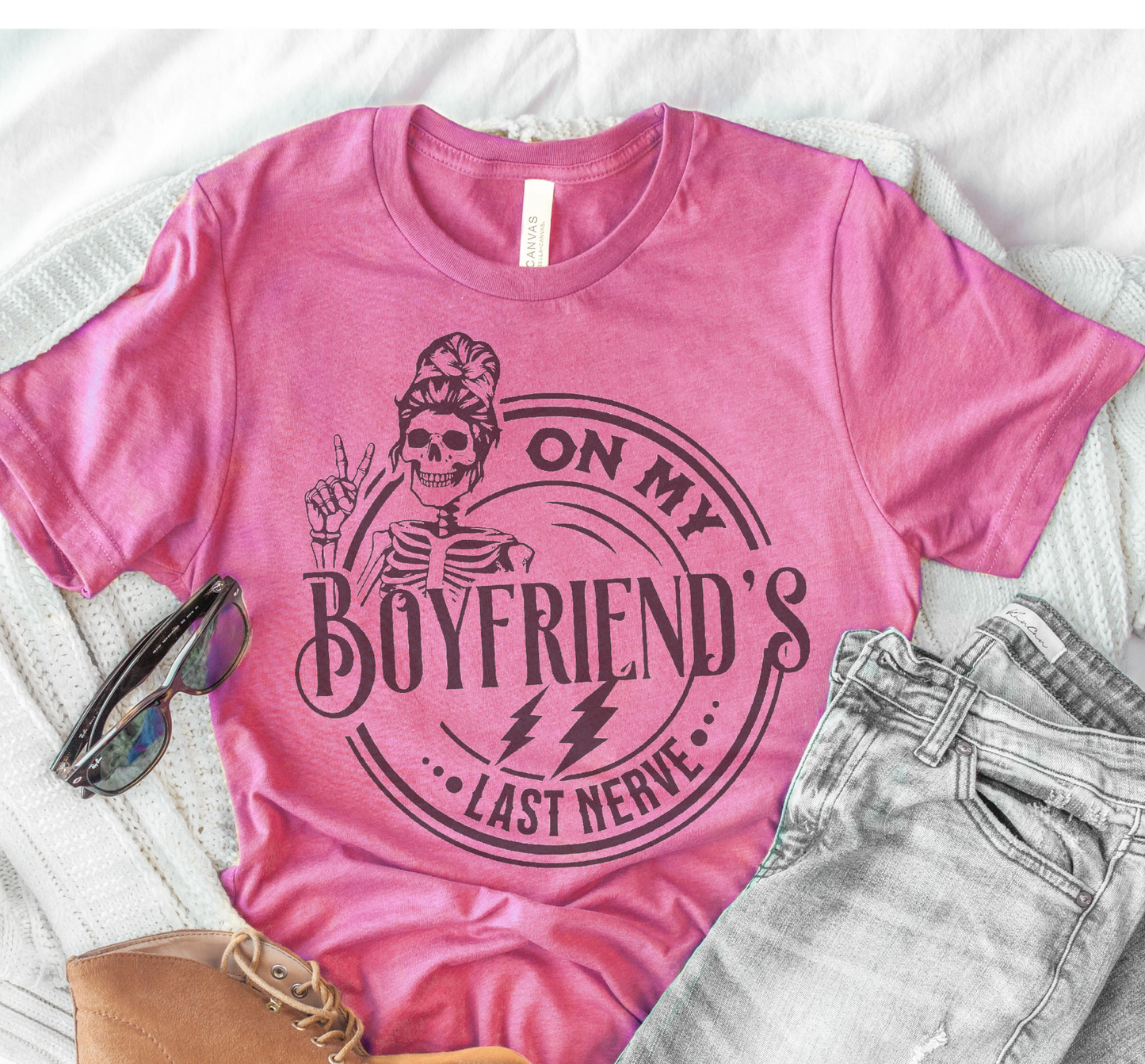 Girlfriend T-shirt Sarcastic Short Sleeve Womens Tshirt On My Last Nerve Sublimation Tee Humorous Graphic T-Shirt Womens Cozy Tee Boyfriend Tshirt Humorous Graphic Tee