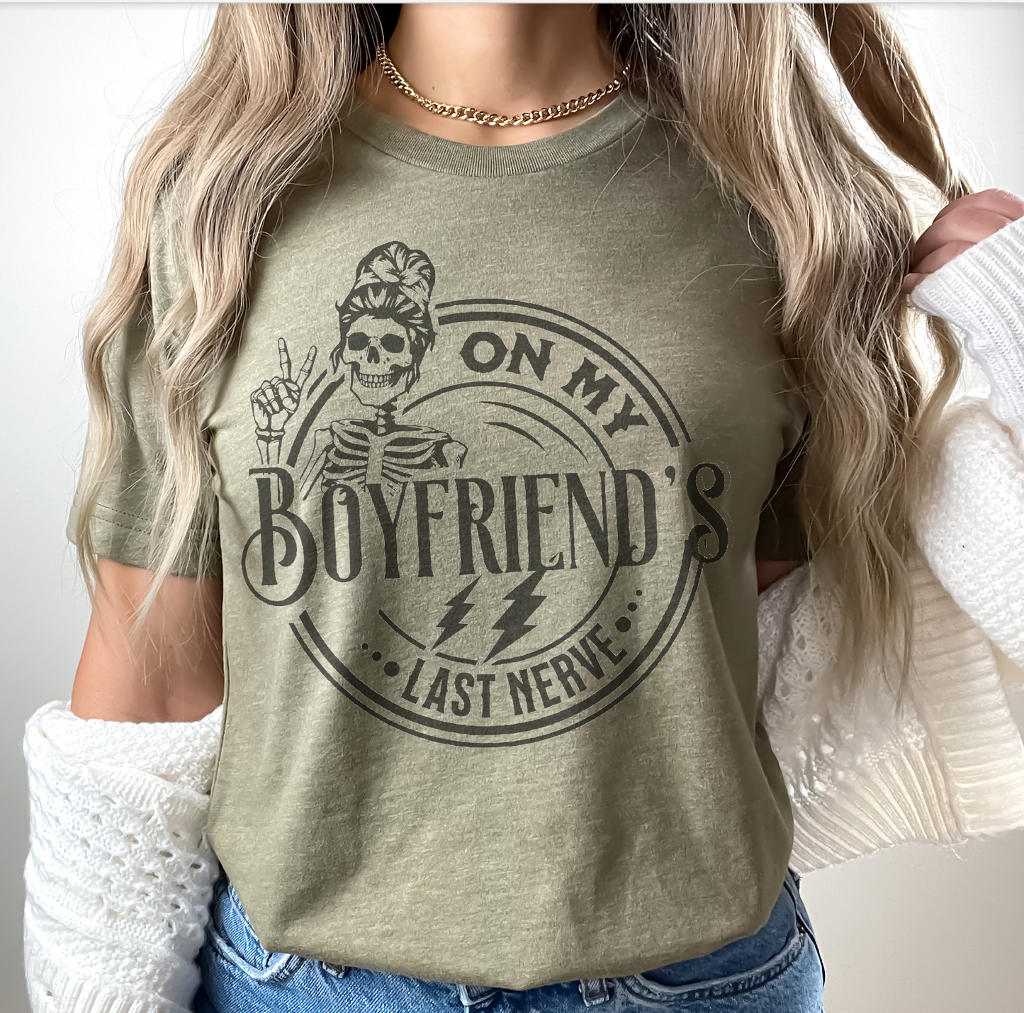 Girlfriend T-shirt Sarcastic Short Sleeve Womens Tshirt On My Last Nerve Sublimation Tee Humorous Graphic T-Shirt Womens Cozy Tee Boyfriend Tshirt Humorous Graphic Tee