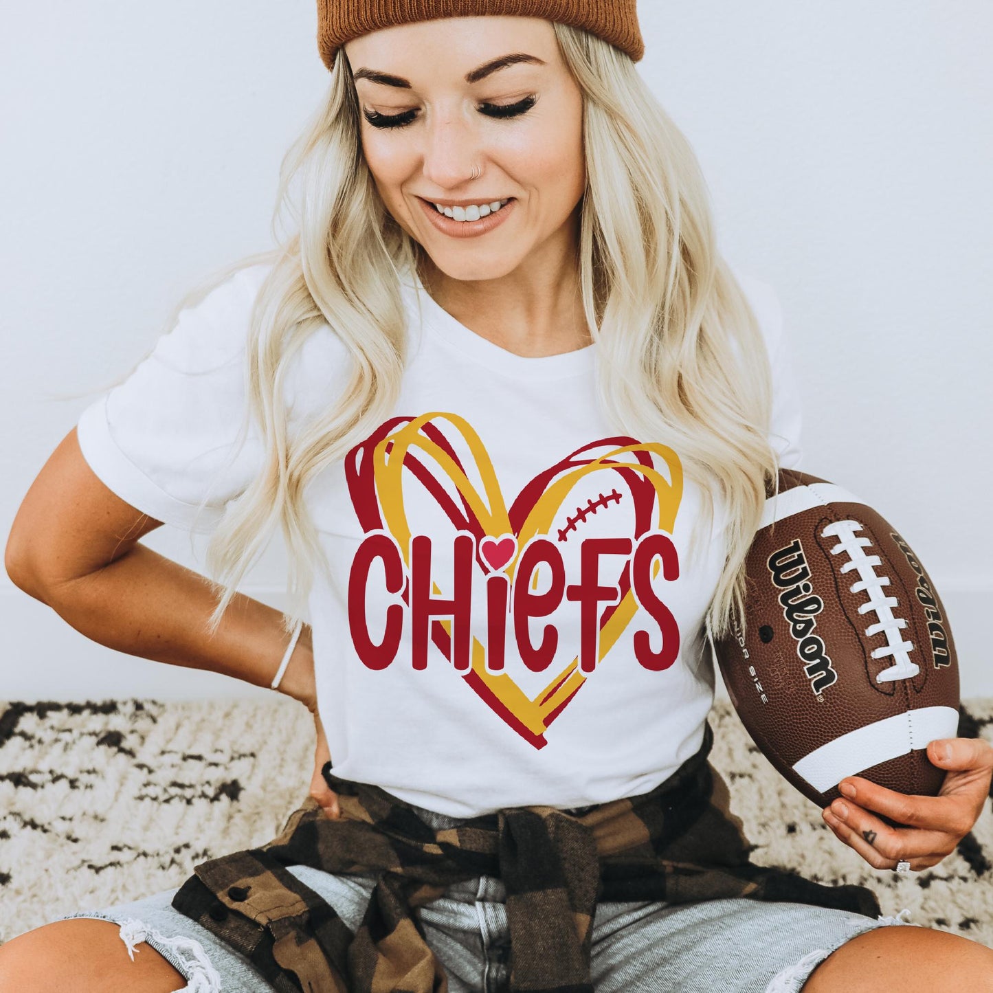 Football Heart WHITE Tees  Team Football T-Shirts Hometown Team Football Tees Sports Team T-Shirts Football Fan Tshirt Sports Football Fan Tees