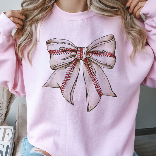 Baseball Bow Sweatshirt Girly Baseball Pullover Coquette Baseball Bow Sweatshirt