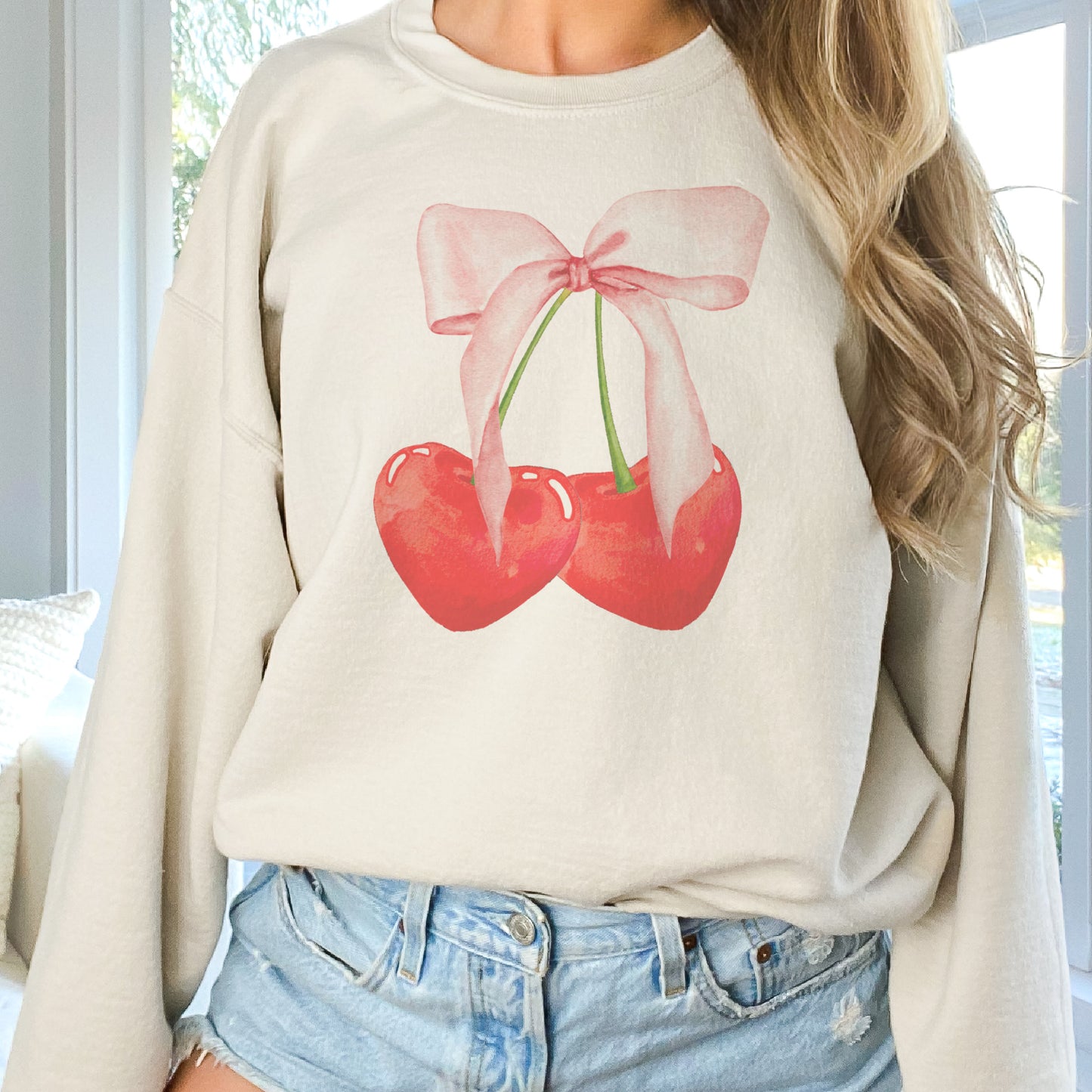 Cherry Valentines Sweatshirt Valentines Day Sweater Cherry Cute Hoodie Soft Sublimation Sweatshirt