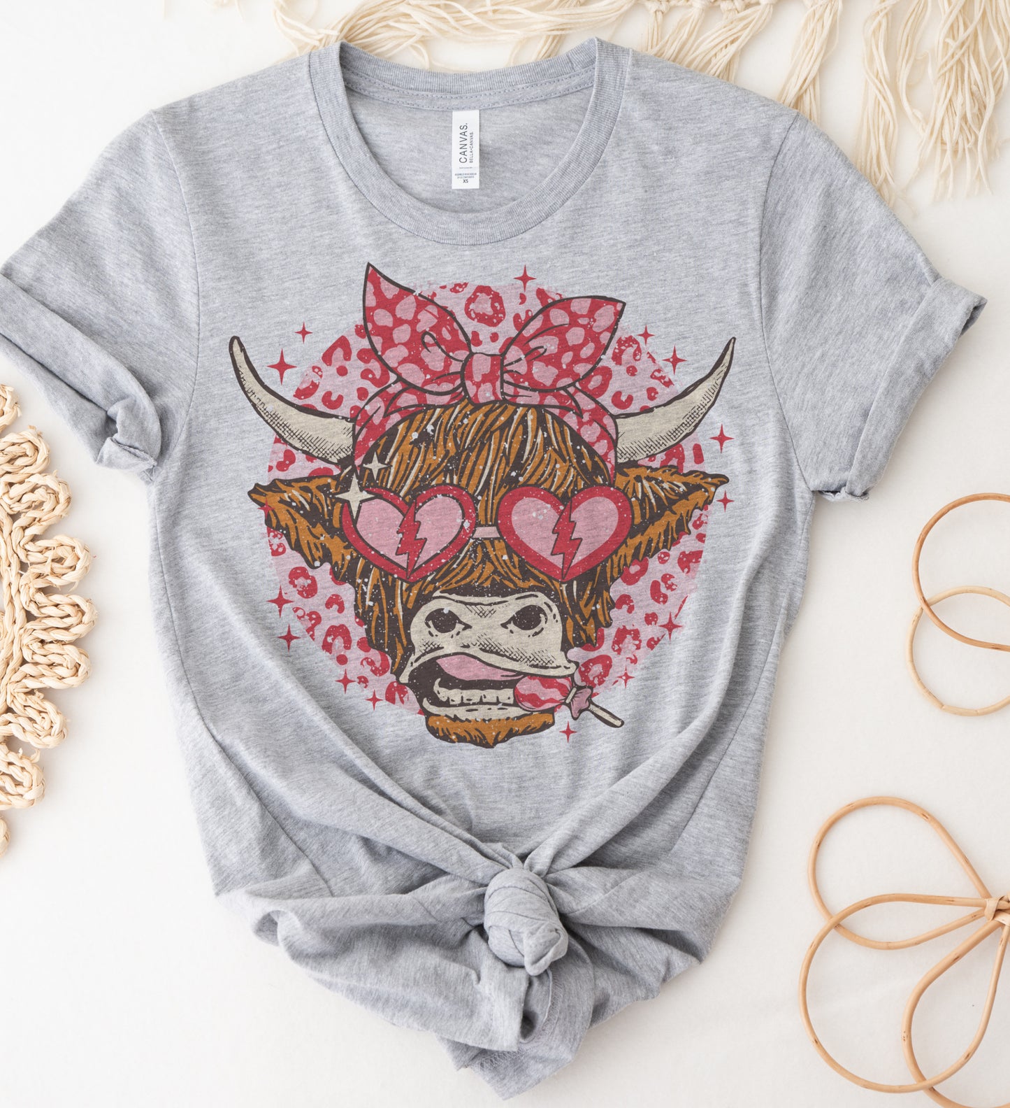 Pink Leopard Print Highland Cow Short Sleeve T-Shirt