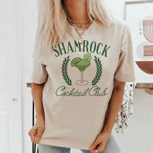 Shamrock Cocktail Club T-Shirt St Patricks Tshirt Saint Pattys Tee Soft Print Shirt Funny Sarcastic T-Shirt Sarcasm Fun Tshirt Sublimation Print Tee