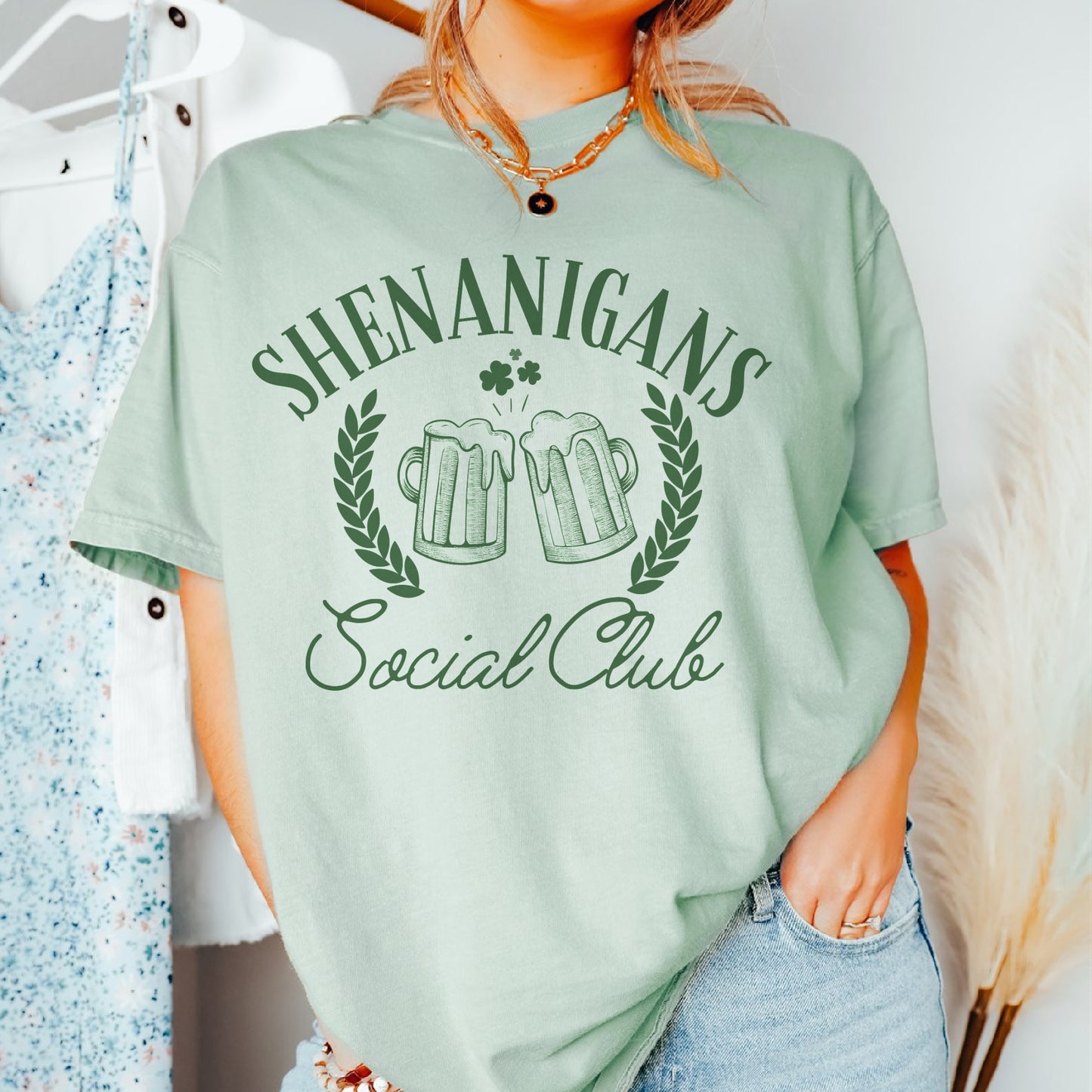 Shenanigans Social Club T-Shirt St Patricks Tshirt Lucky Tee Soft Print Shirt Social Club T-Shirt Shenanigans Funny Tshirt Sarcastic Funny Tee Sublimation Print Shirt