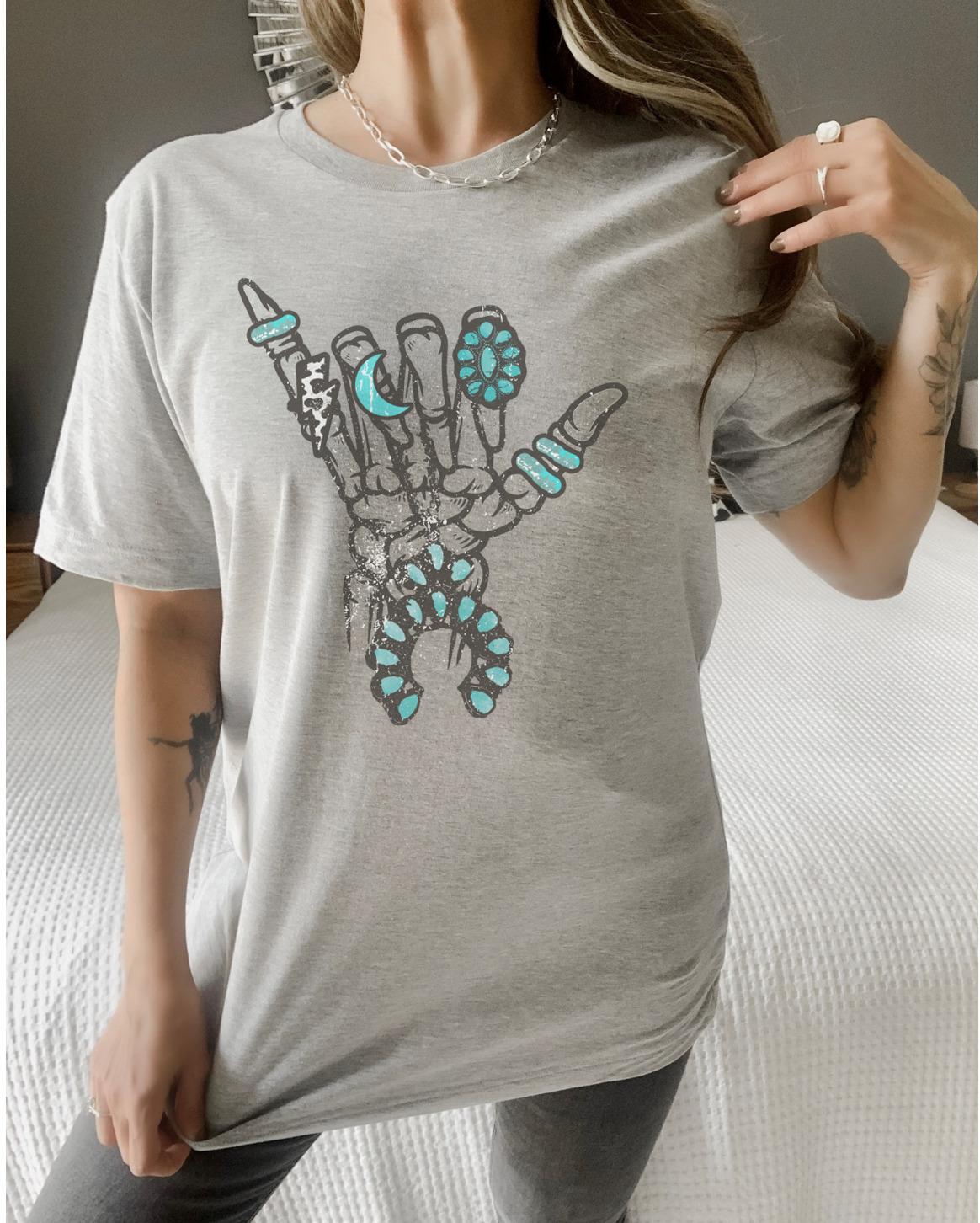 Boho Turquoise Skeleton Hand T-Shirt