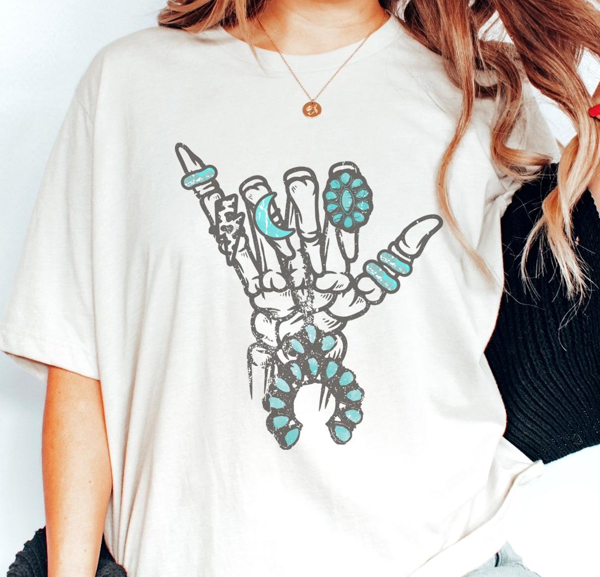 Boho Turquoise Skeleton Hand T-Shirt