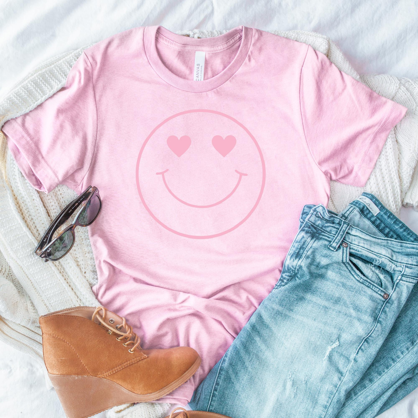 Pink Smiley Heart Eyes Short Sleeve TShirt