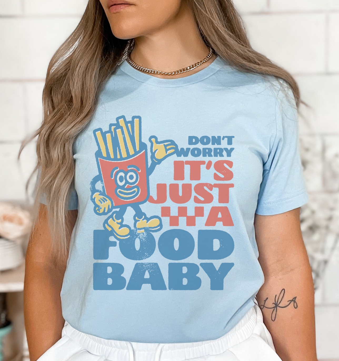 Food Baby T-Shirt Funny Sarcastic Tshirt Fun Relatable Tee Soft Print Shirt Sarcasm Funny T-Shirt Food Tshirt Food Lover Tee Sublimation Print Shirt