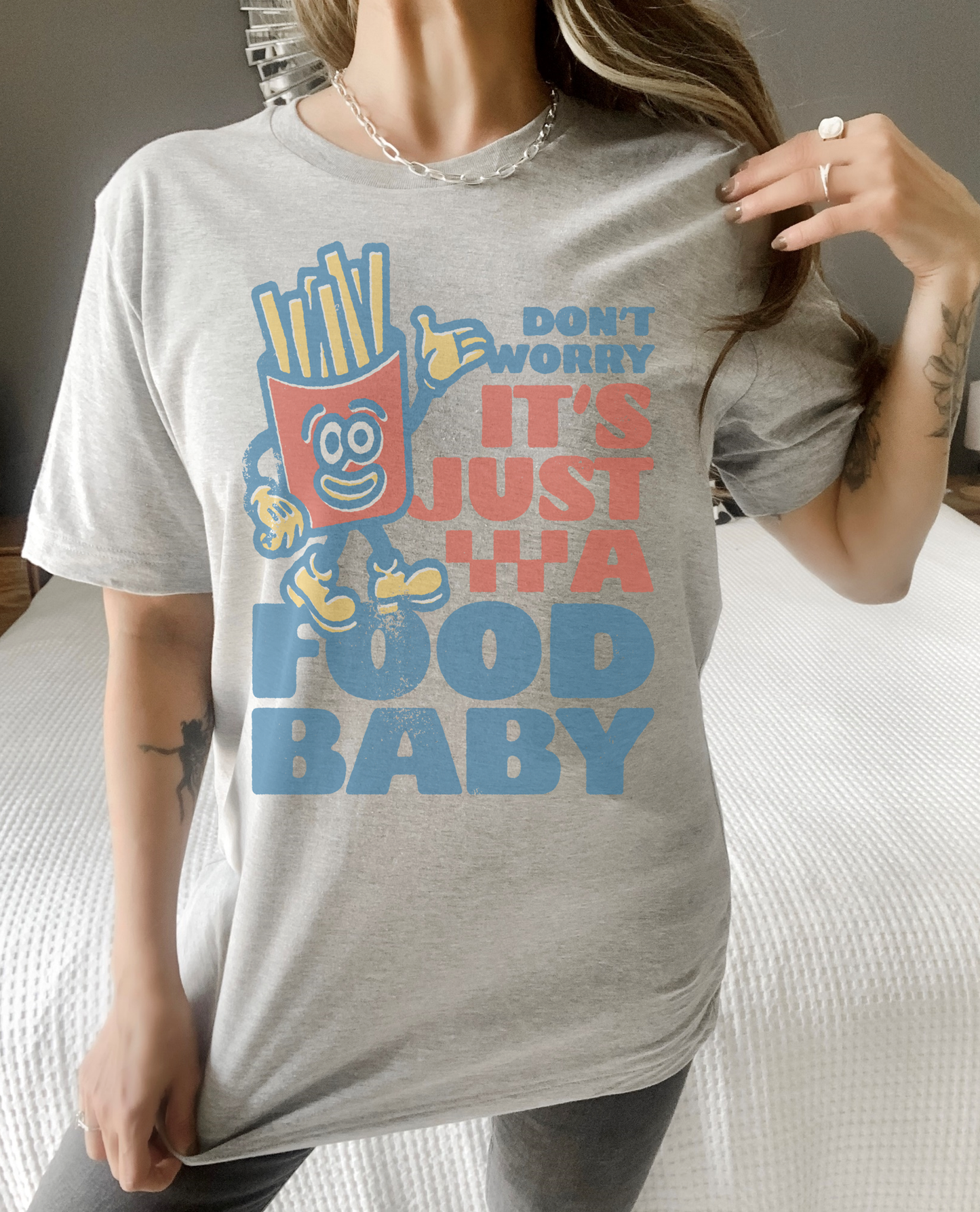 Food Baby T-Shirt Funny Sarcastic Tshirt Fun Relatable Tee Soft Print Shirt Sarcasm Funny T-Shirt Food Tshirt Food Lover Tee Sublimation Print Shirt