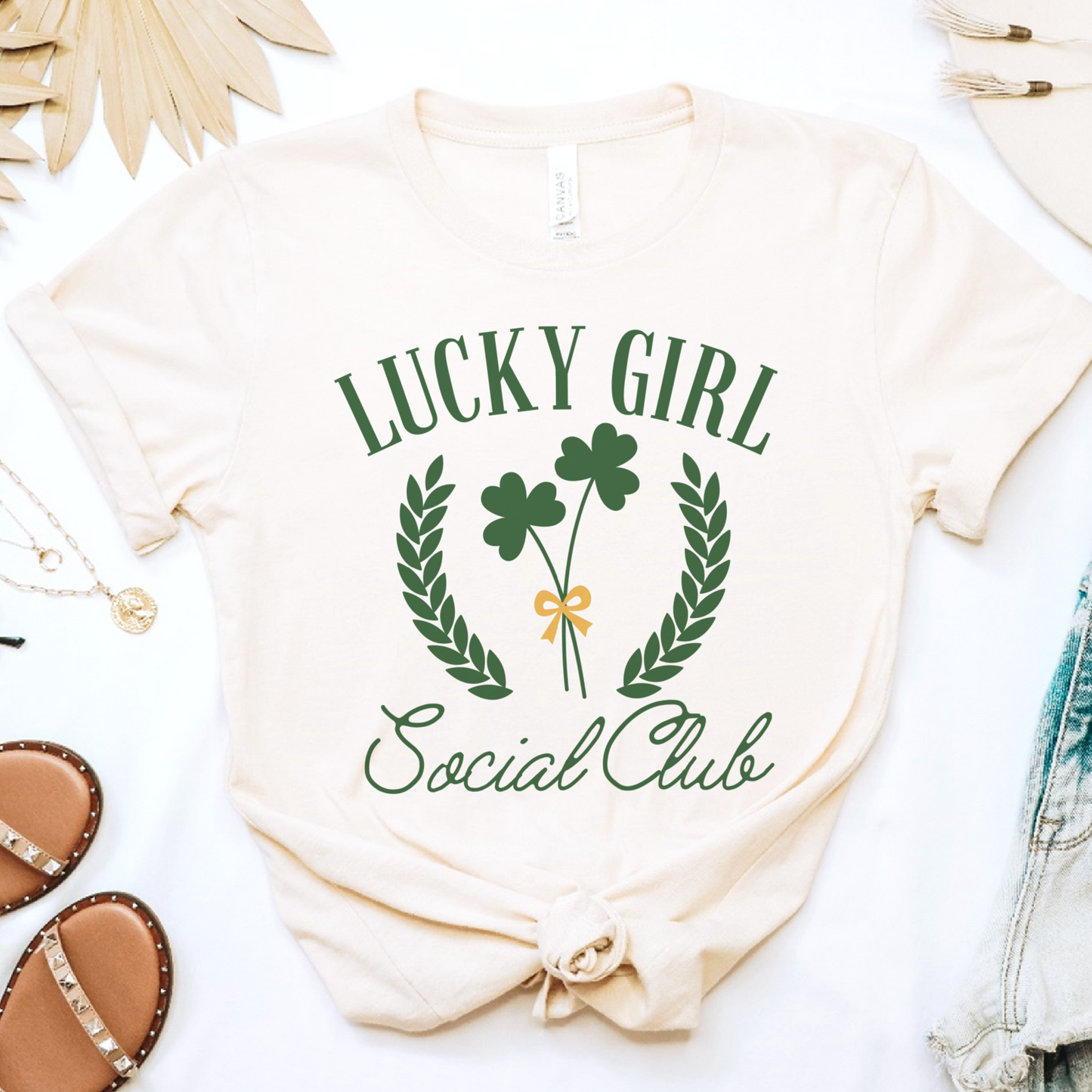 Lucky Girl Social Club T-Shirt Funny Girl Tshirt Lucky Girl Tee St Pattys Shirt Soft Print T-shirt Saint Patricks Tshirt St Patricks Tee Sublimation on Print Shirt